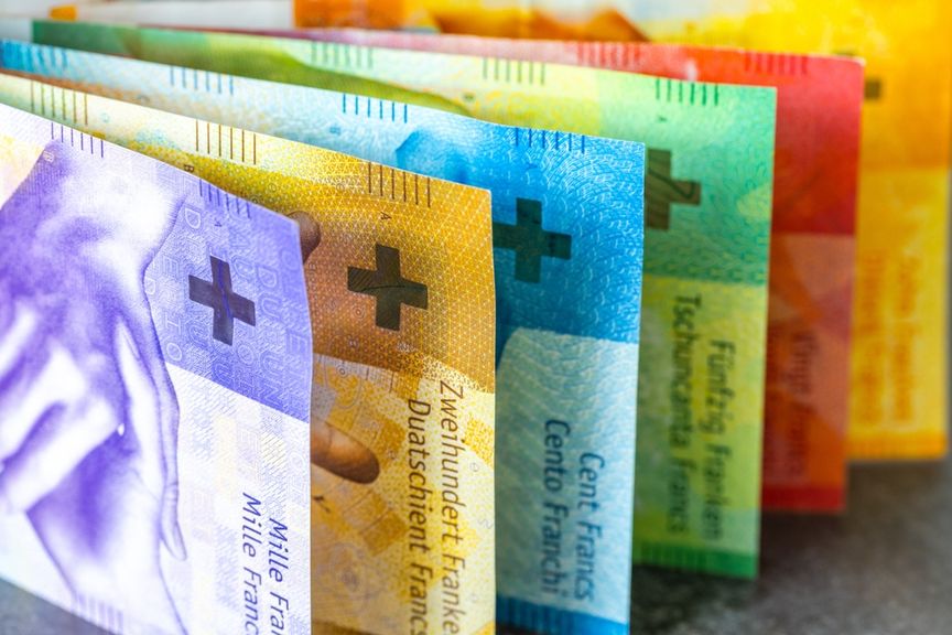 Schweizer Banknoten von Fr. 1000 bis Fr. 10